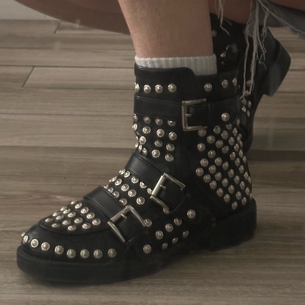 Nasty Gal Black Studded Combat Boots - Picture 2 of 3